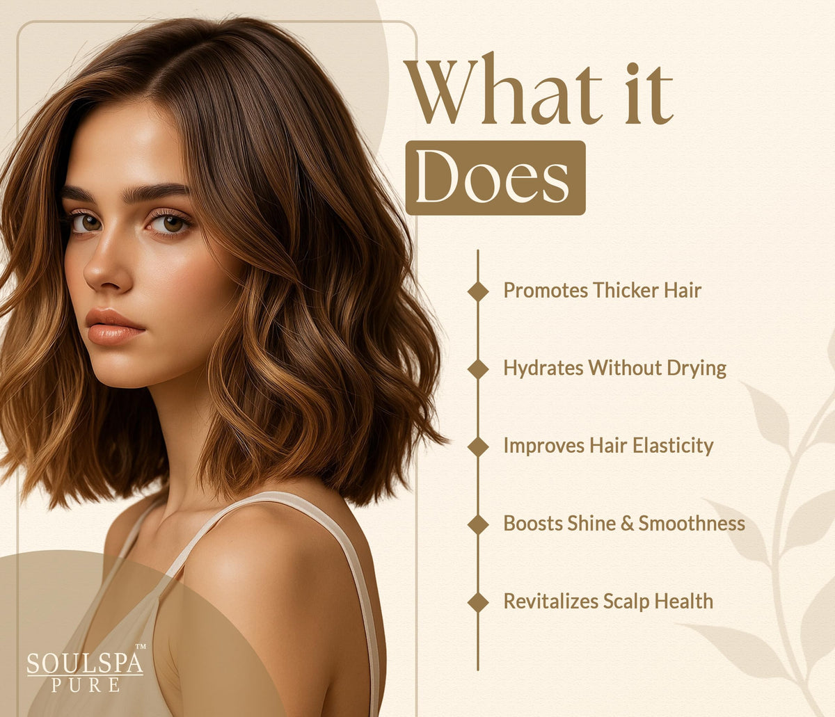 Flacon d'après-shampooing SOULSPA PURE, arrière avec ingrédients détaillés