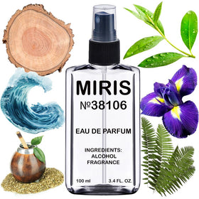 Flacon d'Eau de Parfum MIRIS 100 ml vue avant avec étiquette colorée