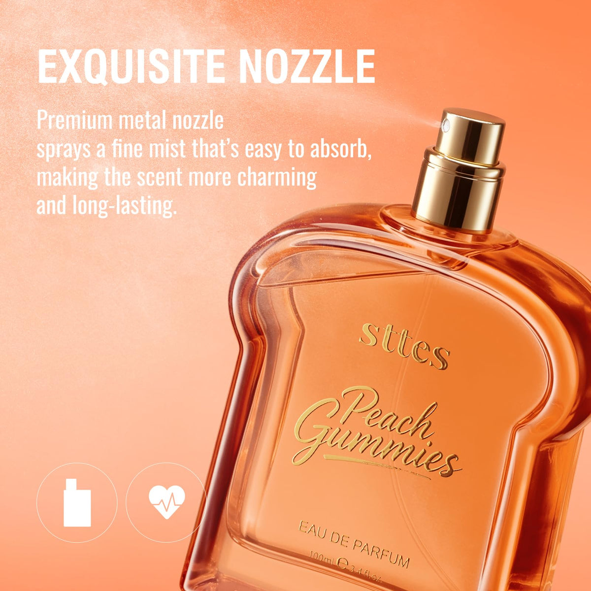Flacon d'Eau de Parfum Sttes Peach Gummies 100ml près d'un livre