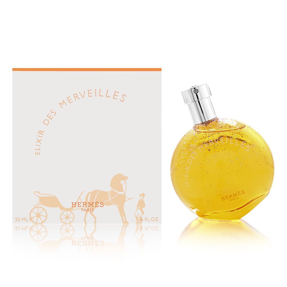 Flacon d'Hermès Eau Des Merveilles Elixir 50ml avec bouchon transparent