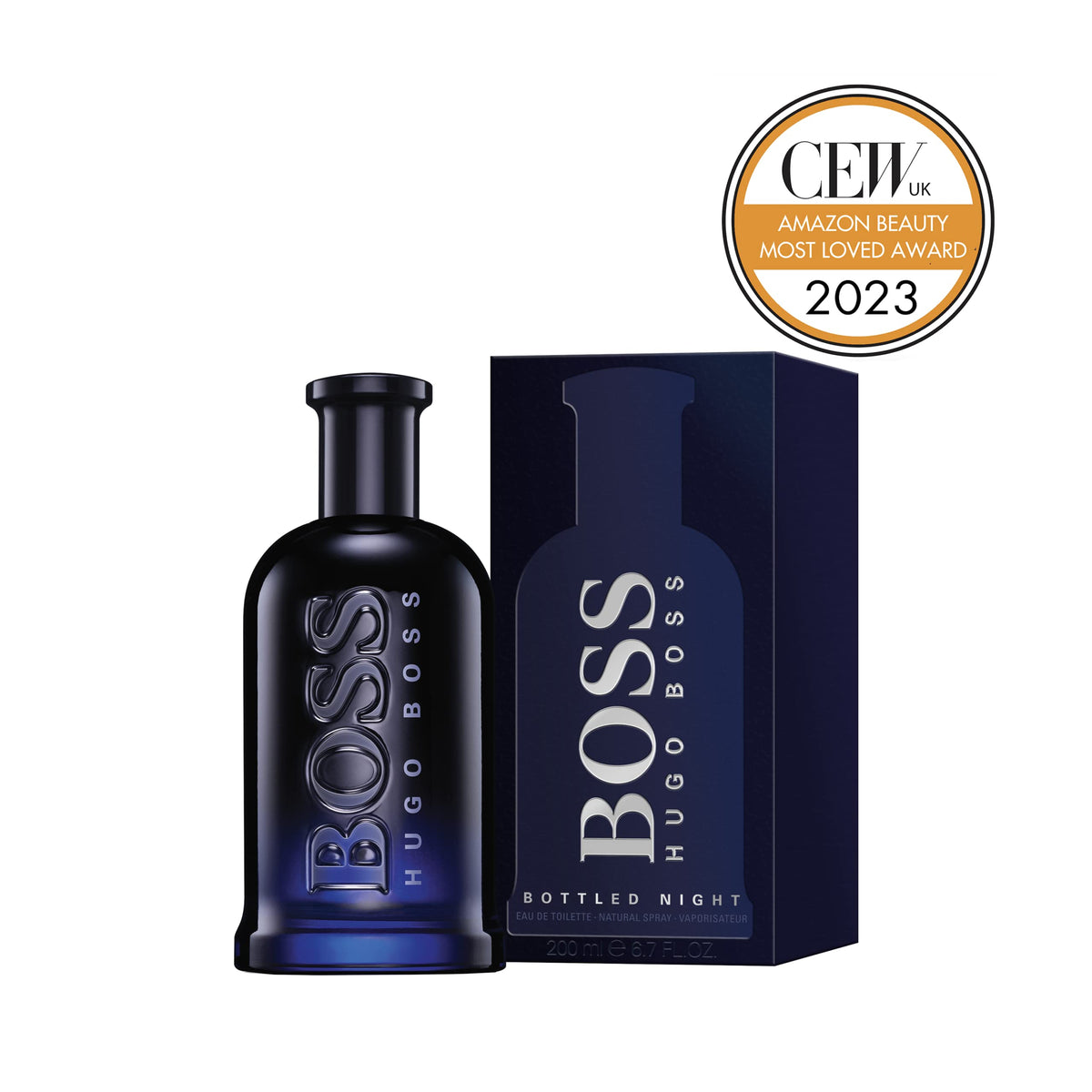 Flacon d'Hugo Boss Bottled Night 200ml sur fond neutre