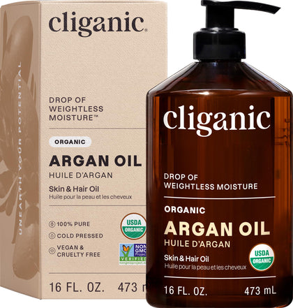 Flacon d'huile d'argan bio Cliganic 473 ml vue de face