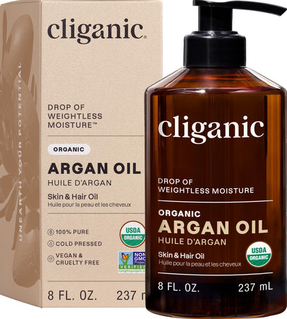 Flacon d'huile d'argan bio Cliganic 8 oz vue de face