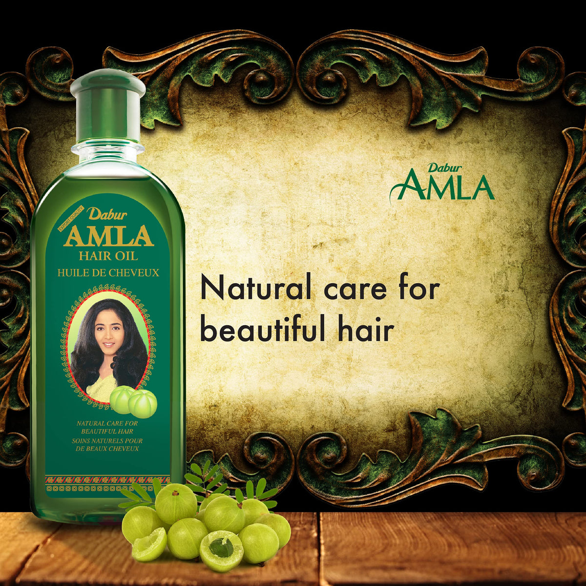 Flacon d'huile de cheveux Amla Dabur avec des ingrédients naturels