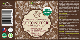 Flacon d'huile de coco fractionnée US Organic avec étiquette