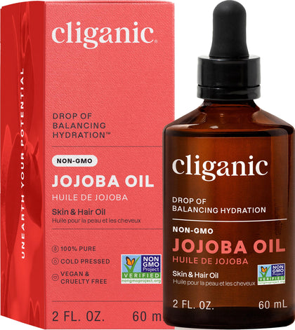 Flacon d'huile de jojoba bio Cliganic 60ml vue de face