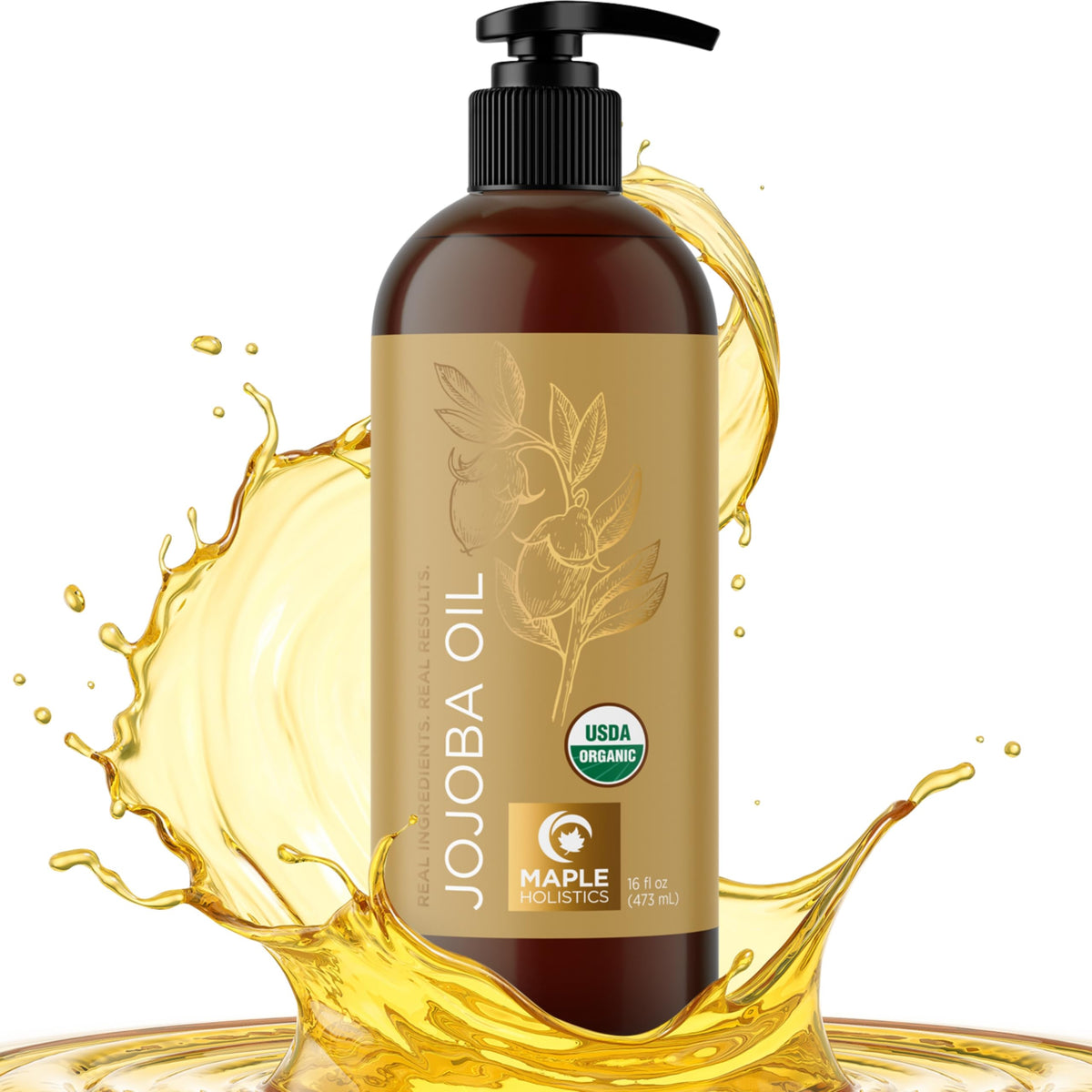 Flacon d'huile de jojoba bio Maple Holistics 440g avant