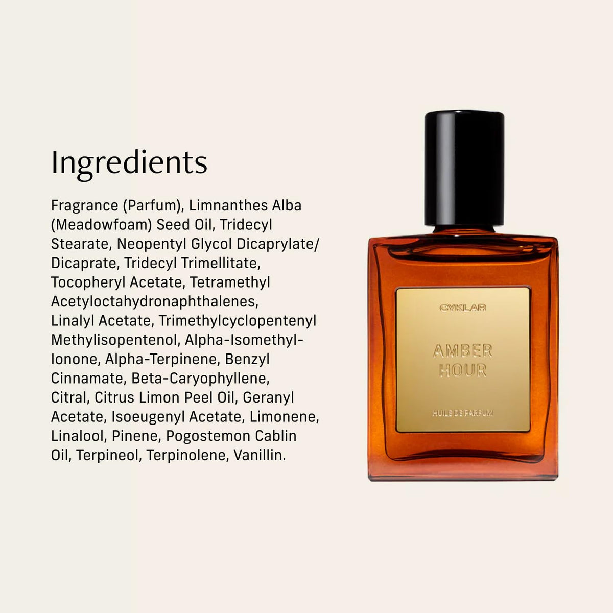 Flacon d'huile de parfum CYKLAR Ambre Heure 15ml près d'un bouquet de fleurs
