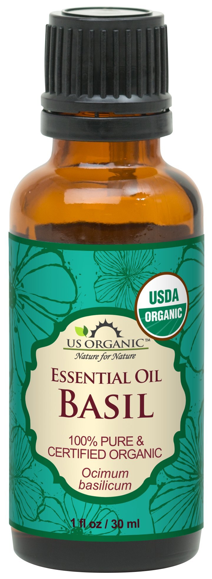 Flacon d'huile essentielle de basilic US Organic 30 ml vue avant