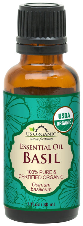 Flacon d'huile essentielle de basilic US Organic 30 ml vue avant
