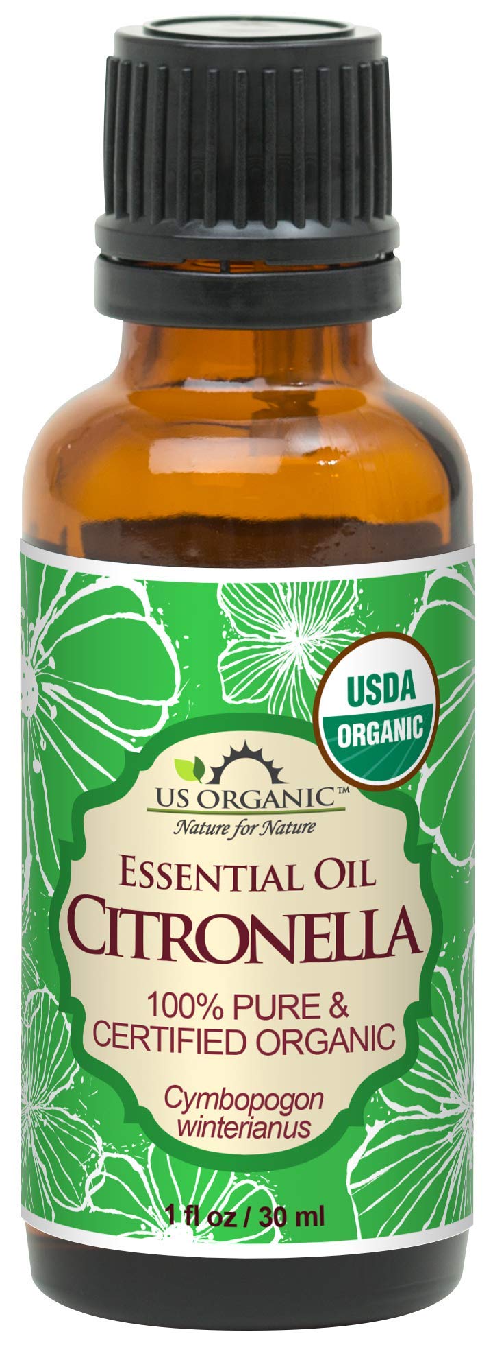 Flacon d'huile essentielle de citronnelle US Organic 30 ml vue de face