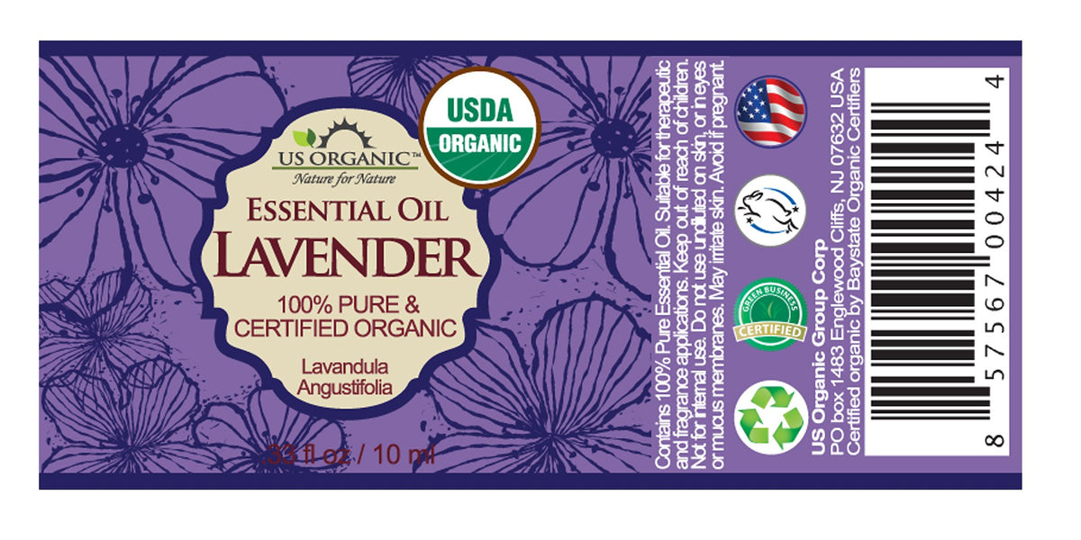 Flacon d'huile essentielle de lavande US Organic 10 ml vue arrière