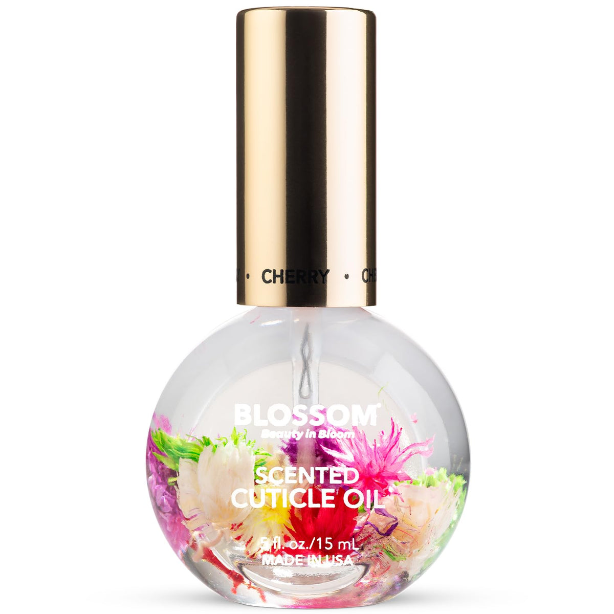 Flacon d'huile pour cuticules Blossom 15 ml modèle cerise avec vraies fleurs