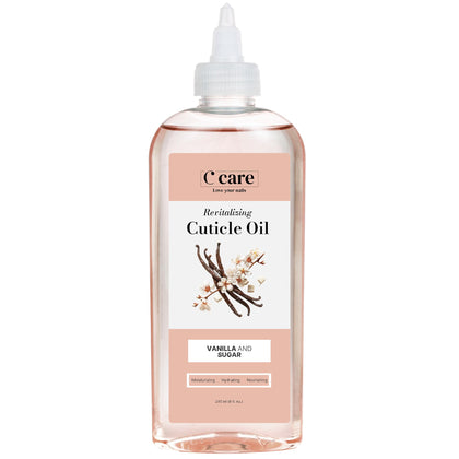 Flacon d'huile pour cuticules C CARE à la vanille et au sucre, vue de face