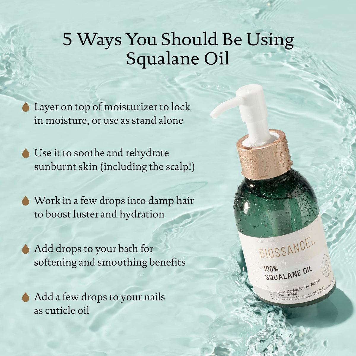flacon de 160g d'huile de squalane 100% BIOSSANCE sur fond blanc