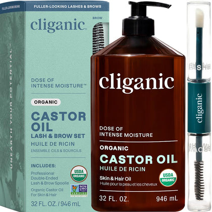 Flacon de 32oz d'huile de ricin bio Cliganic vue avant