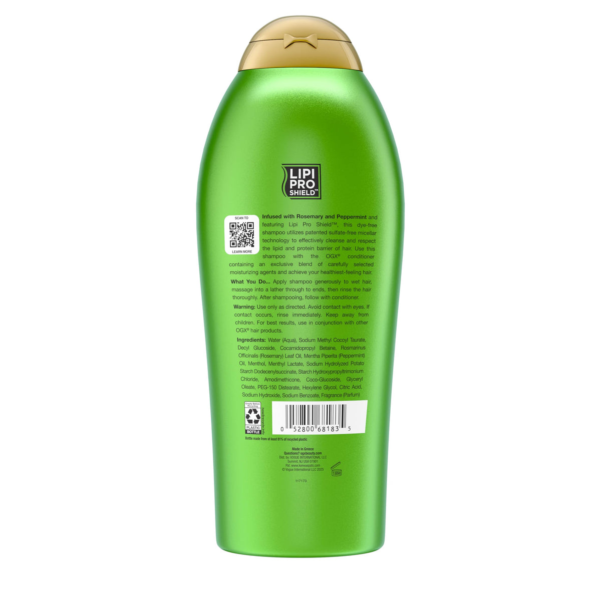 Flacon de 750ml de shampooing OGX au romarin et menthe
