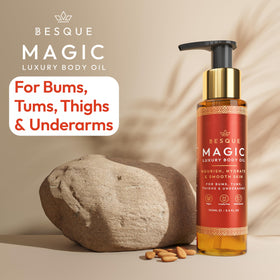 Flacon de Besque Magic Body Oil 100 ml avec texture huileuse