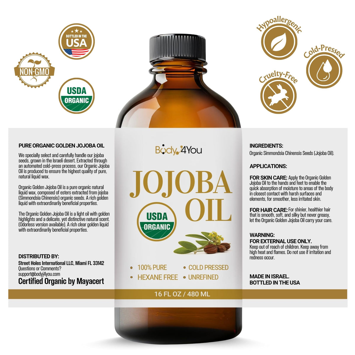 Flacon de BodyJ4You Huile de Jojoba Bio dans un environnement naturel