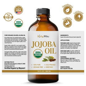 Flacon de BodyJ4You Huile de Jojoba Bio dans un environnement naturel
