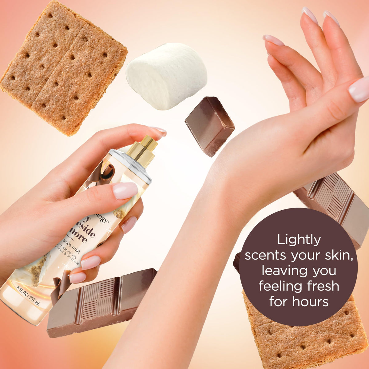 Flacon de brume parfumée Bodycology Cozy Fireside S'more sur une table