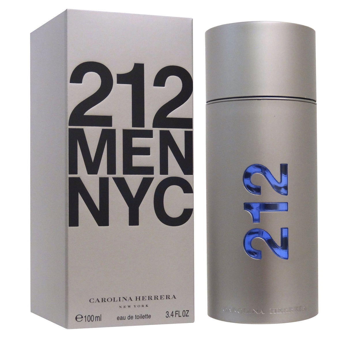 Flacon de Carolina Herrera 212 Men Eau de Toilette 100 ml vue avant avec design métallique