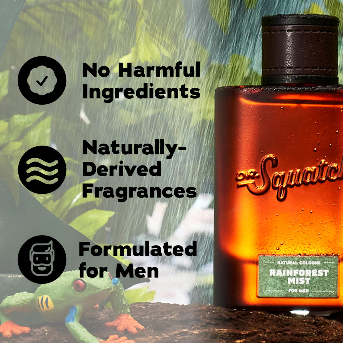 Flacon de cologne Dr. Squatch Rainforest Mist sur une table