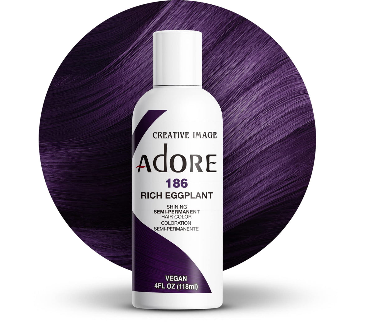 Flacon de coloration semi-permanente Adore 186 Aubergine Riche, 118 ml