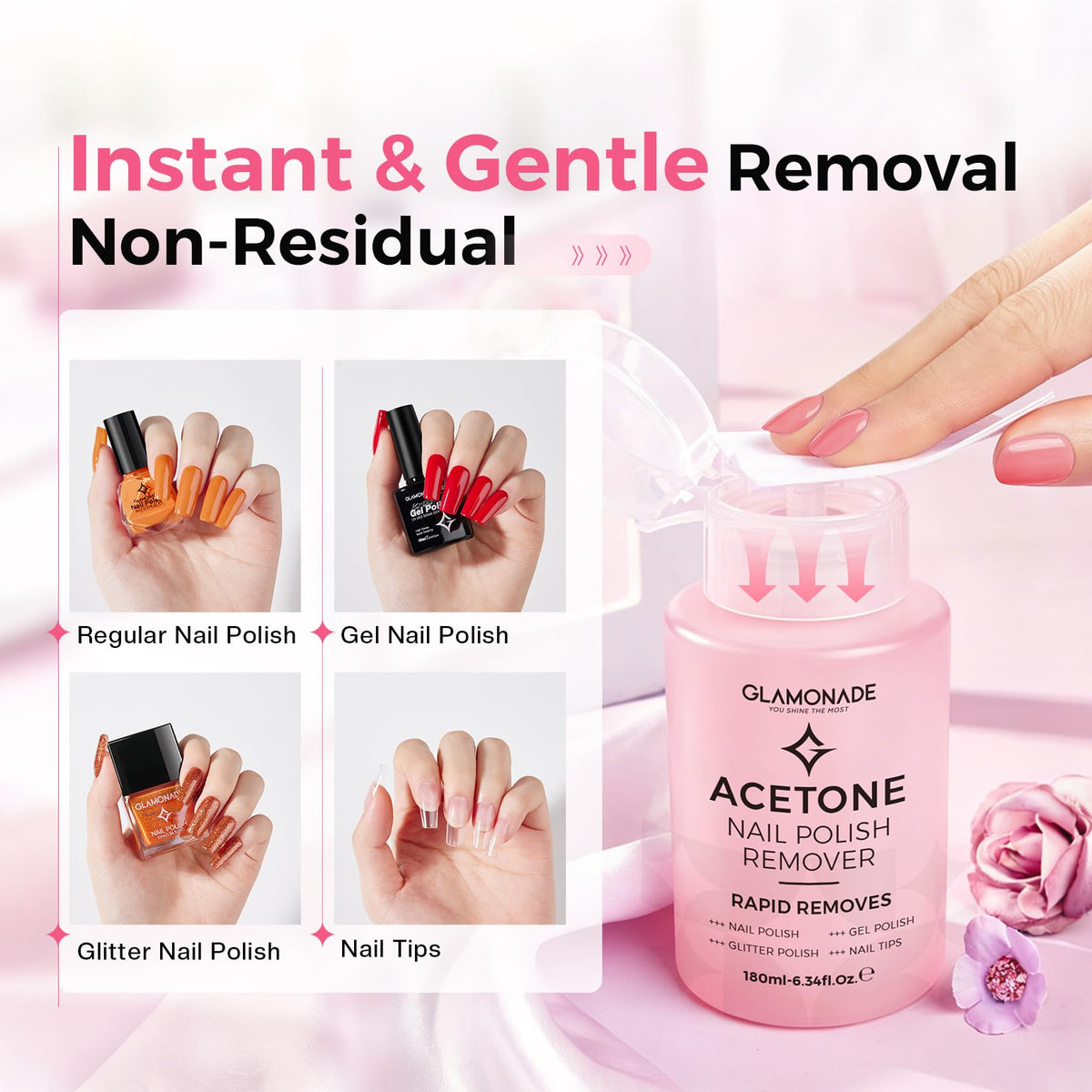 Flacon de dissolvant Glamonade avec huile de rose
