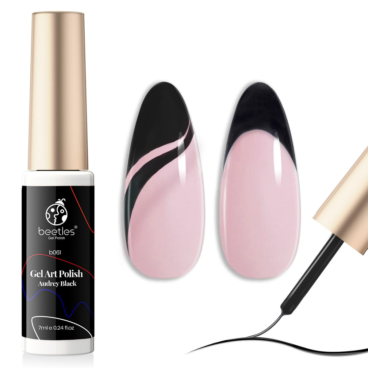 Flacon de gel de nail art noir de beetles avec pinceau fin