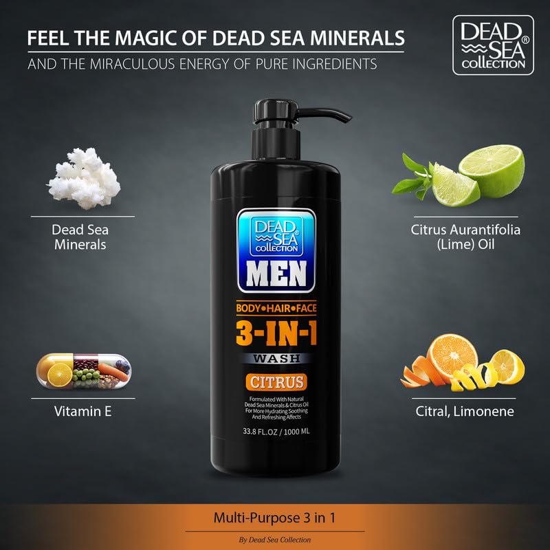 Flacon de gel douche 3 en 1 Dead Sea Collection avec étiquette visible