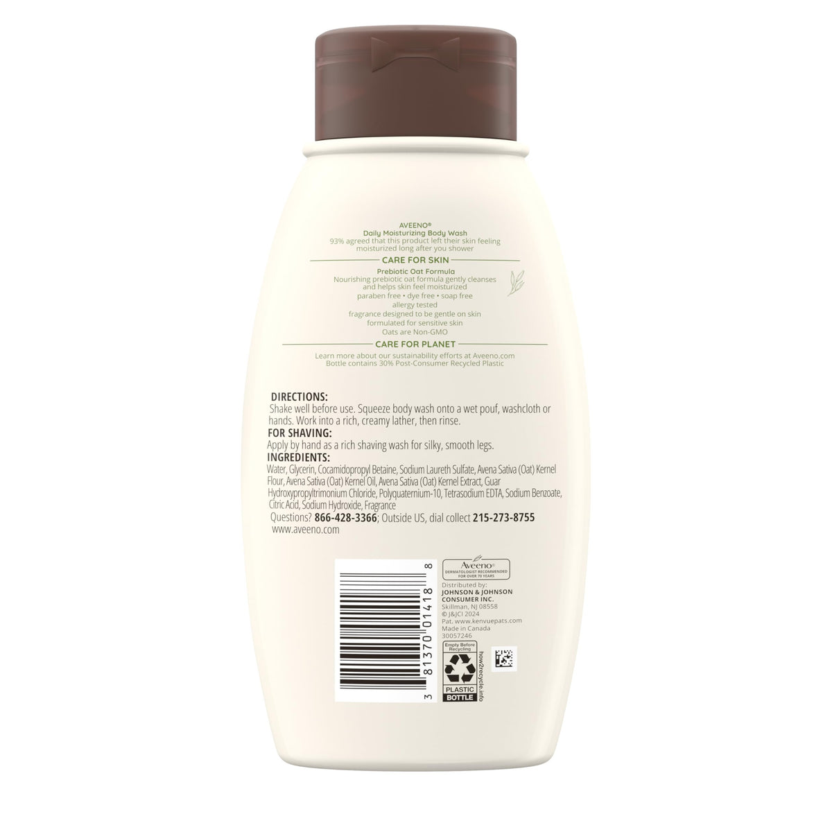 Flacon de gel douche Aveeno avec l'étiquette visible