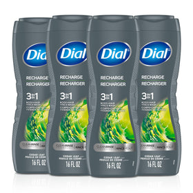 Flacon de gel douche Dial 3 en 1 pour hommes vue avant avec étiquette de feuille de cèdre