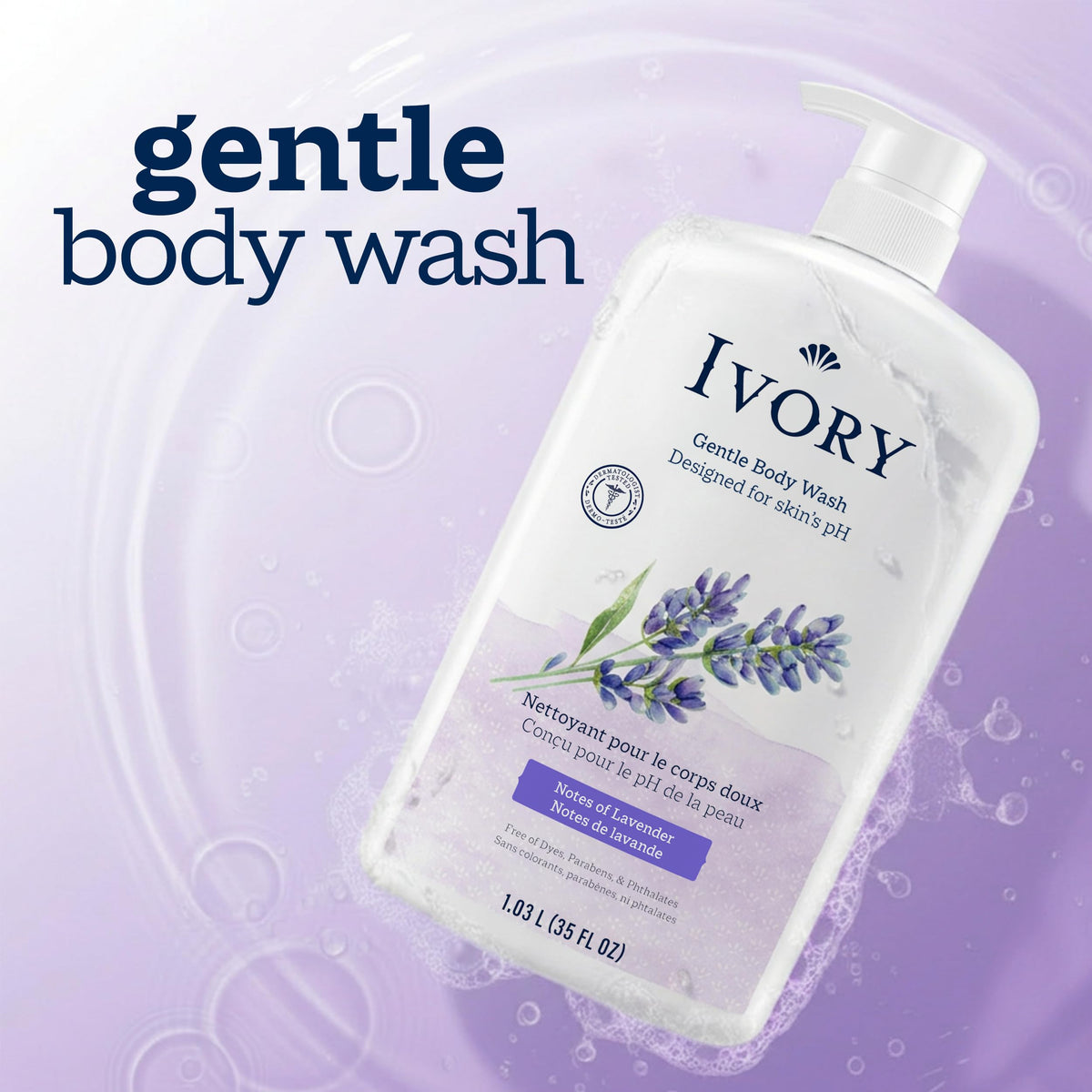 Flacon de gel douche Ivory sur un fond de salle de bain