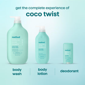 Flacon de gel douche Method Coco Twist avec l'étiquette visible