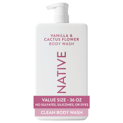 Flacon de gel douche Native 1L à la vanille et fleur de cactus, vue de face