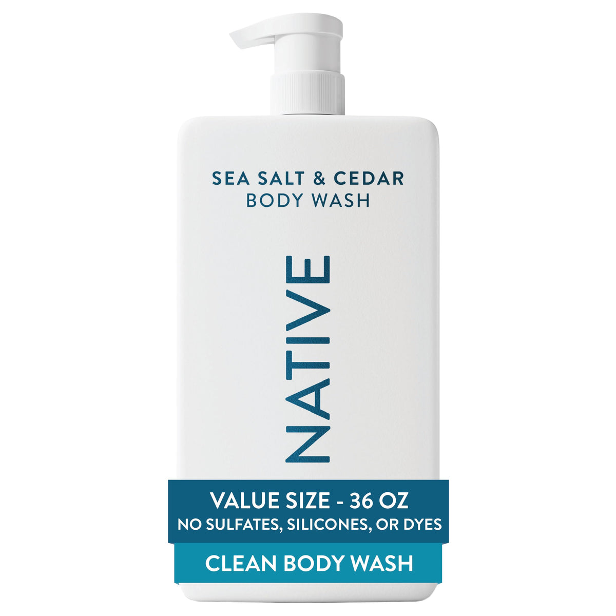 Flacon de gel douche Native 36 oz, sel marin et cèdre, vue avant