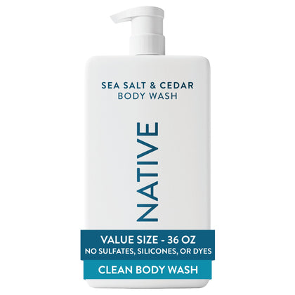 Flacon de gel douche Native 36 oz, sel marin et cèdre, vue avant