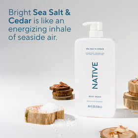 Flacon de gel douche Native avec étiquette visible