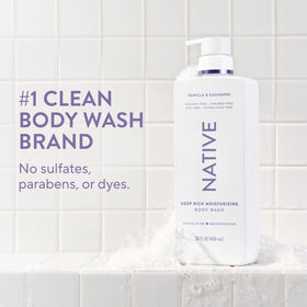 Flacon de gel douche Native avec pompe et étiquette