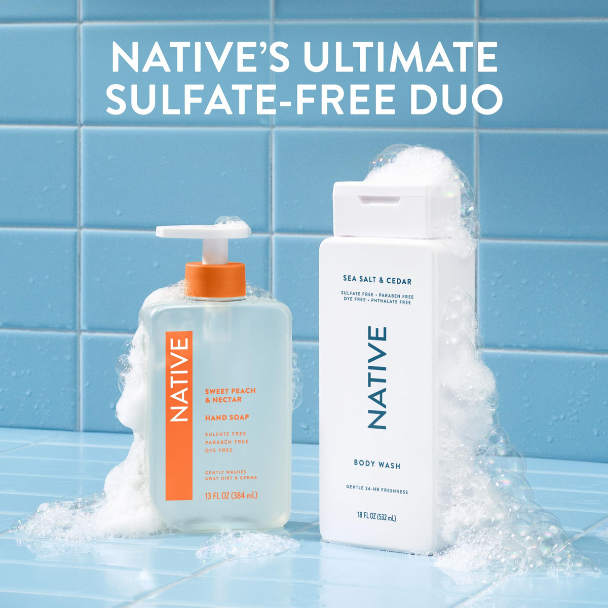 Flacon de gel douche Native en situation familiale