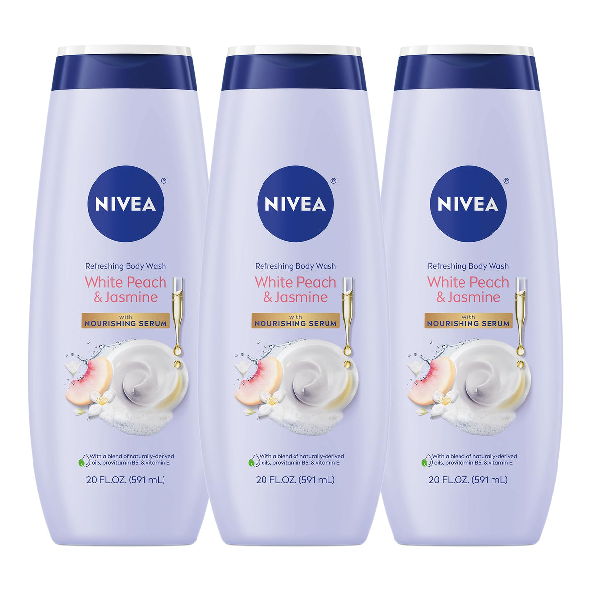 Flacon de gel douche NIVEA Pêche Blanche et Jasmin 591 ml vue de face