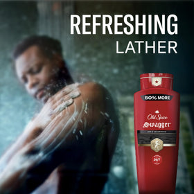 Flacon de gel douche Old Spice sur un fond de salle de bain