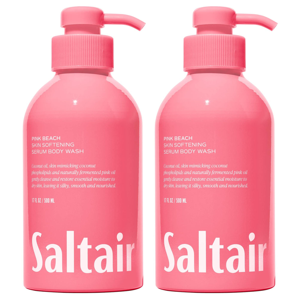 Flacon de gel douche Saltair 500 ml vue avant avec étiquette rose