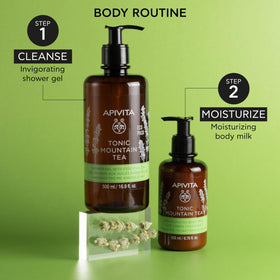 Flacon de Gel Douche Tonic Apivita avec étiquette visible