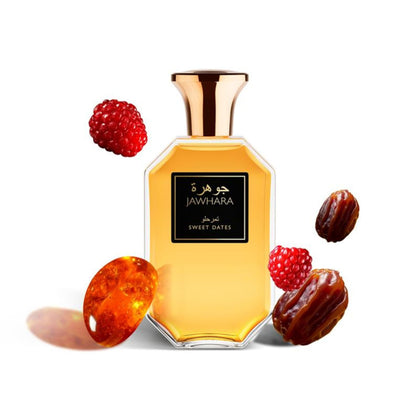 Flacon de Jawhara Sweet Dates 100ml avec design inspiré de l'architecture arabe