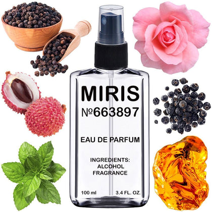 Flacon de l'Eau de Parfum MIRIS 100 ml avec étiquette inspirée de Rose 1969