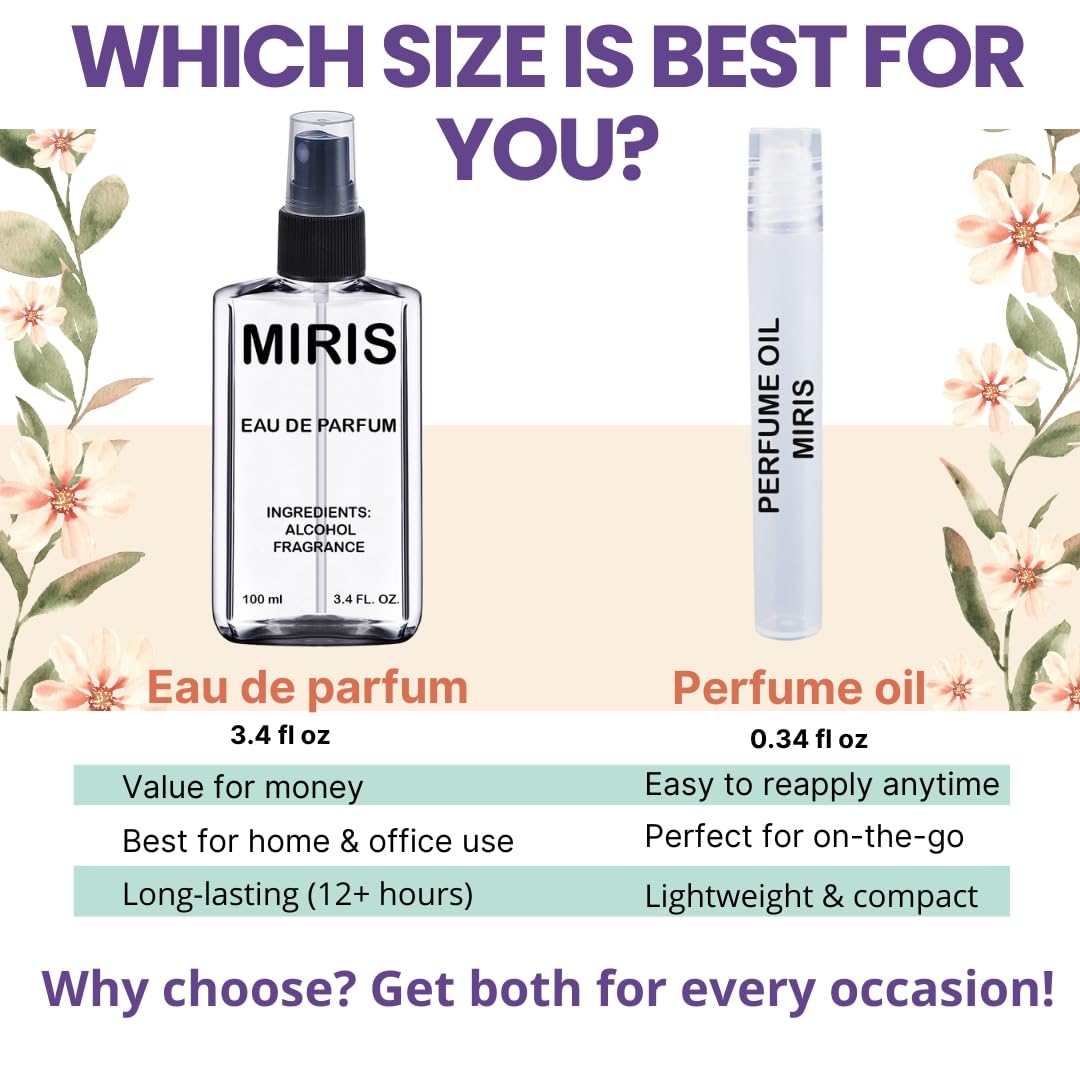 Flacon de l'Eau de Parfum MIRIS avec des éléments naturels en arrière-plan