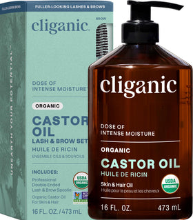 Flacon de l'huile de ricin bio Cliganic 480ml vue de face