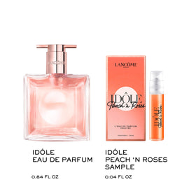 Flacon de Lancôme Idôle Eau de Parfum 25ml posé à plat sur une coiffeuse